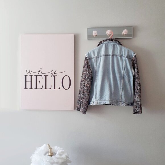 NWT Current / Elliott contrasting denim & tweed short light wash jean jacket - Picture 16 of 16